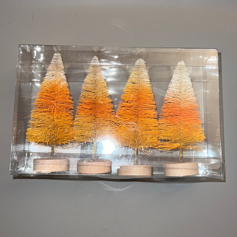 Orange yellow white mini bottle brush trees NIB - Picture 1 of 4